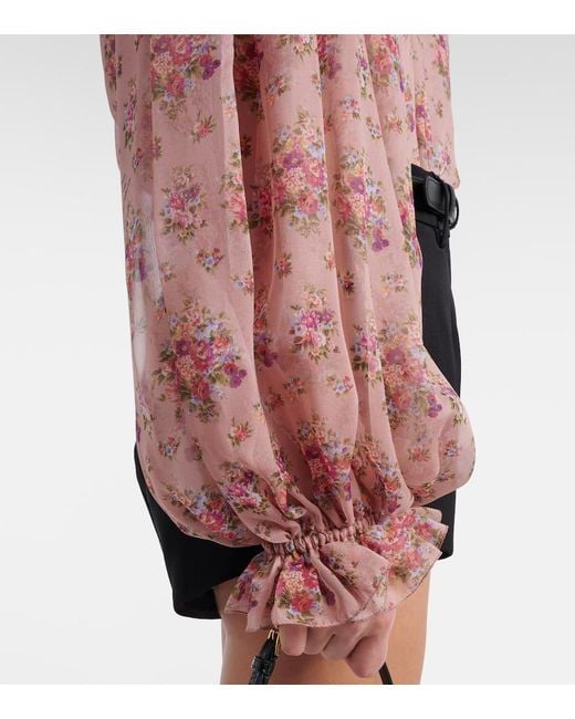 Dolce & Gabbana Pink Floral Tie-Neck Silk Blouse