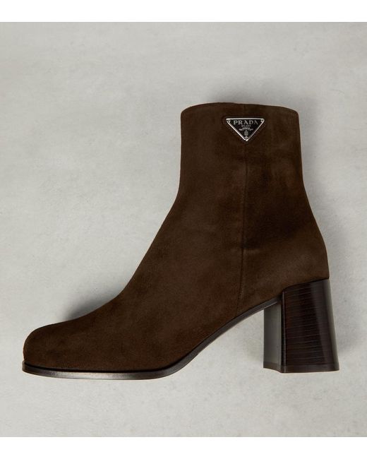 Prada Brown Ankle Boots Aus Veloursleder