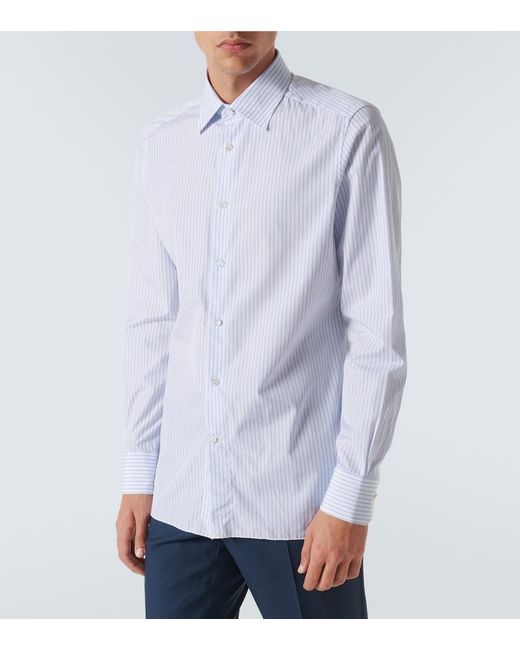 Zegna Blue Striped Cotton Oxford Shirt for men