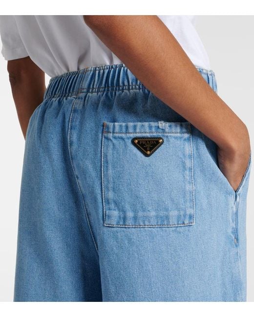 Jeans A Gamba Larga Con Logo di Prada in Blue