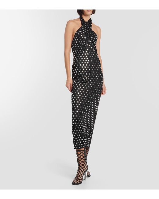 Alaïa Black Embellished Halterneck Midi Dress