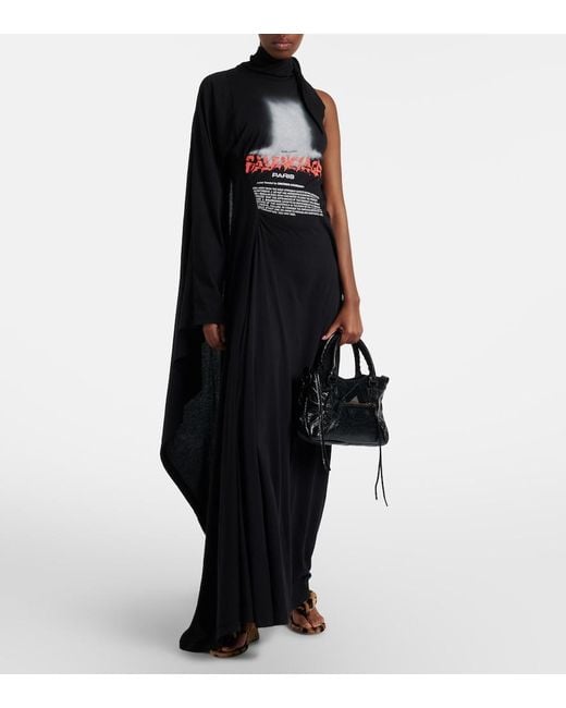 Balenciaga Black Logo Caped Cotton Jersey Maxi Dress