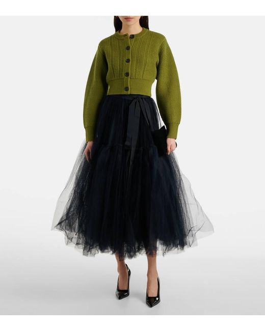 Erdem Black Bow-Detail Tulle Midi Skirt