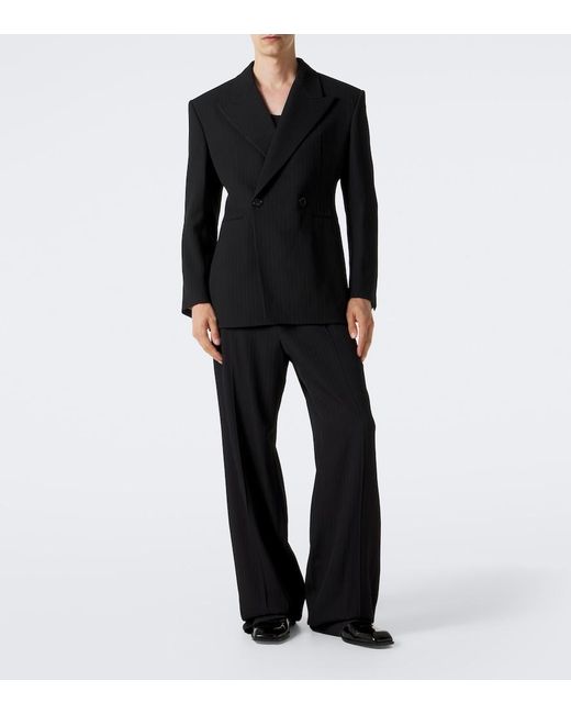 Saint Laurent Black Chalk Stripe Wool-Blend Grain De Poudre Blazer for men