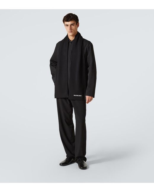 Balenciaga Black Logo Wool-Blend Scarf for men