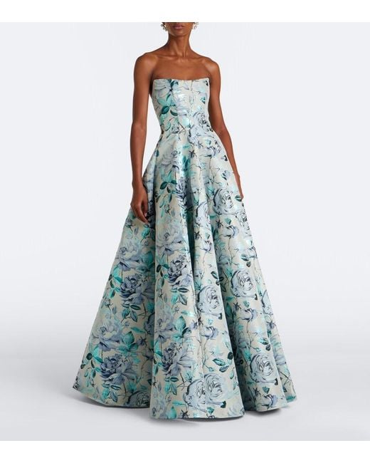 Markarian Blue Laila Floral Brocade Bustier Gown