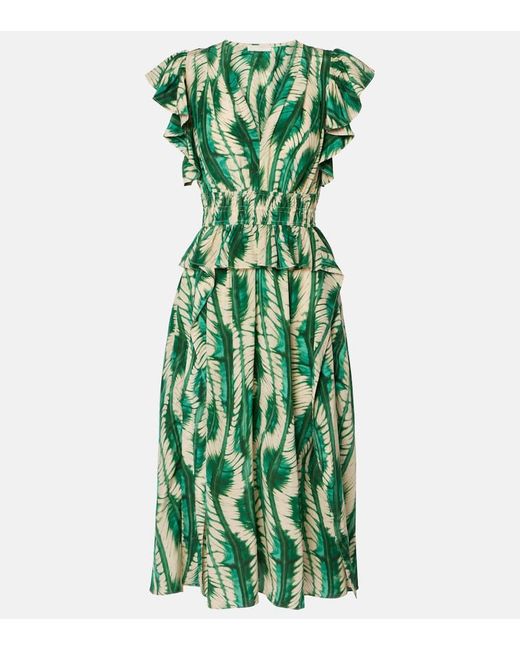 Ulla Johnson Green Brielle Silk Crepe De Chine Midi Dress