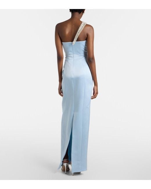 Rachel Gilbert Blue Celestia Embellished One-Shoulder Gown