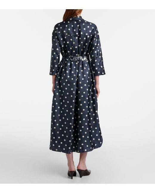 Max Mara Blue Leva Polka-Dot Silk Twill Shirt Dress