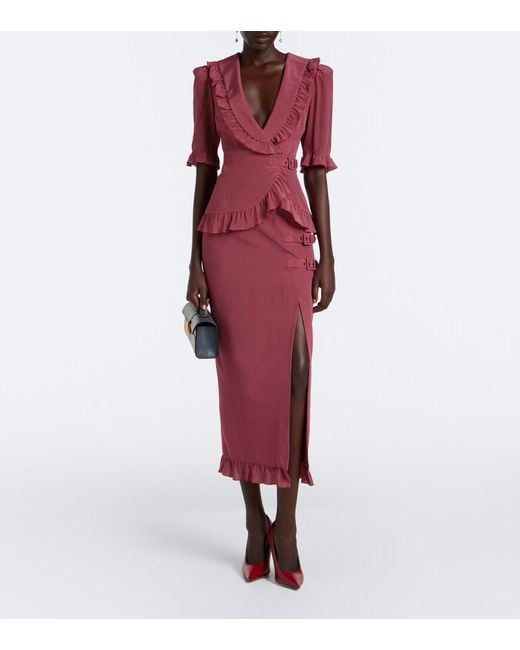 Alessandra Rich Red Ruffled Polka-Dot Silk Midi Dress