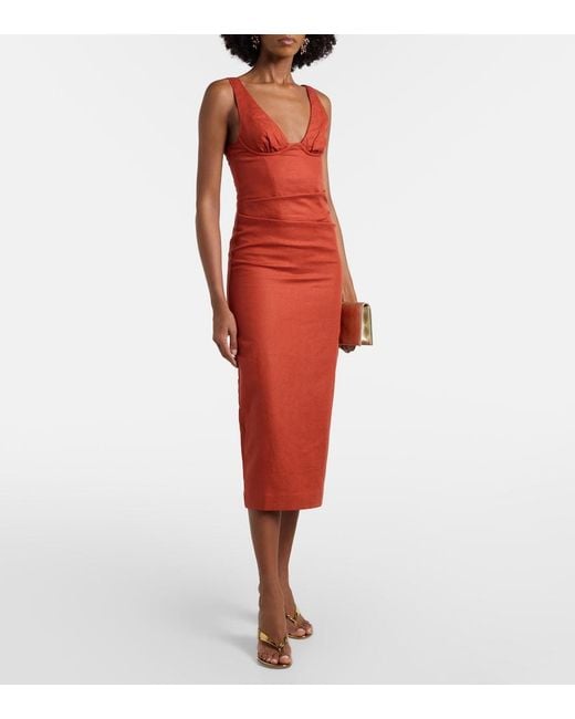 Sir Red Draped Linen Midi Dress