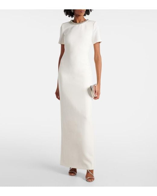 Roland Mouret White Embellished Crepe Gown