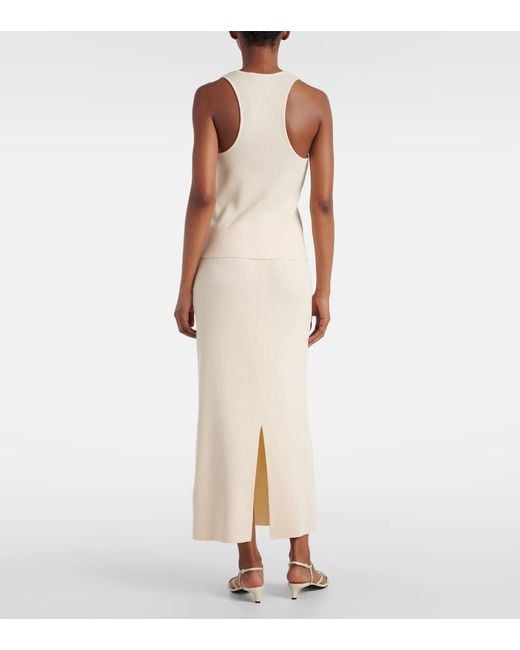 Vince Natural Ribbed-Knit Cotton Blend Top
