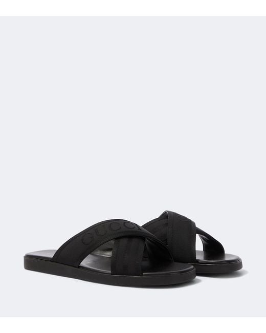 Gucci Black Logo Jacquard Sandals for men