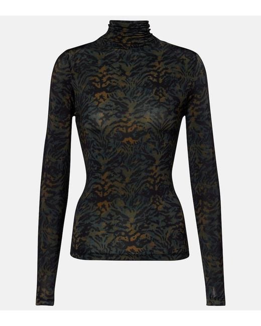 Ulla Johnson Black Aurelia Printed Jersey Turtleneck Top