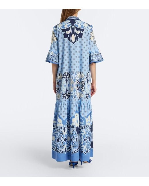 LaDoubleJ Blue Artemis Printed Cotton Poplin Maxi Dress