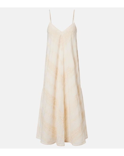 Juliet Dunn White Embroidered Cotton Midi Dress
