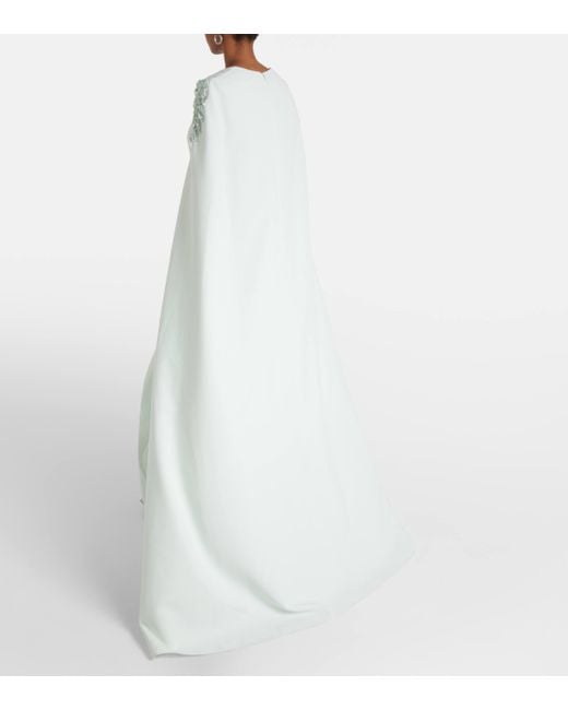 Safiyaa White Mattia Embellished Caped Crepe Gown