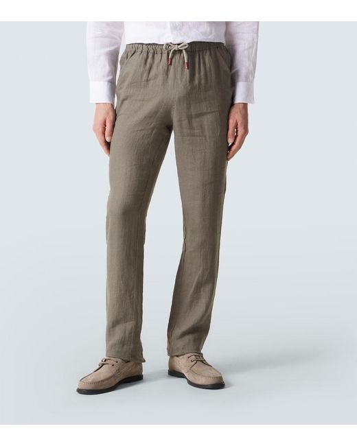 Kiton Gray Linen Slim Pants for men
