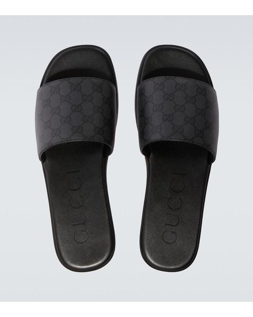 Gucci Black Gg Canvas Slides for men