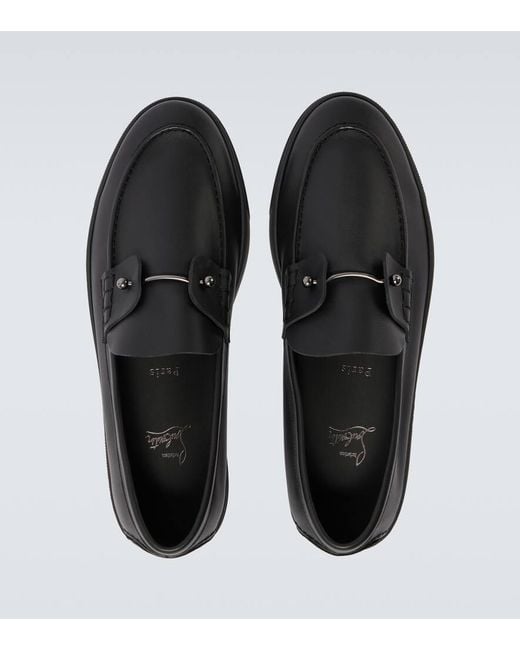 Christian Louboutin Black Chambeliboat Leather Boat Shoes for men