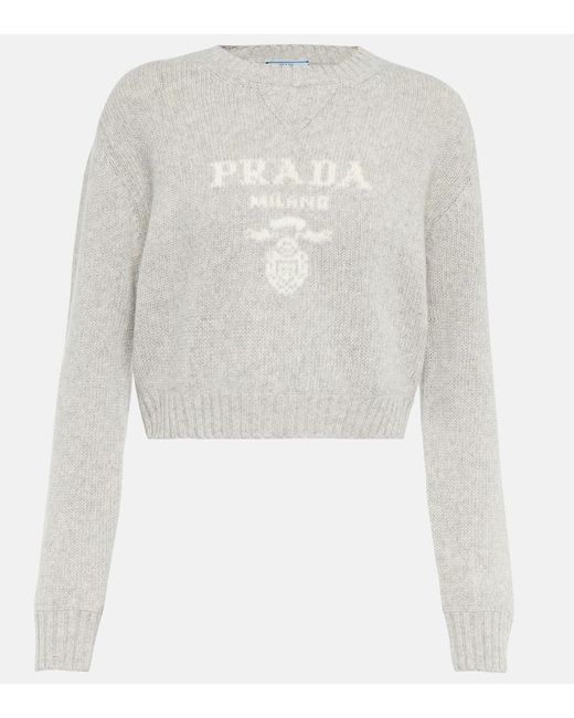 Prada White Wool-Cashmere Logo Sweater