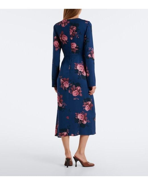 Erdem Blue Floral Cady Midi Dress