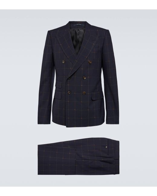 Gucci Blue Checked Wool Suit for men