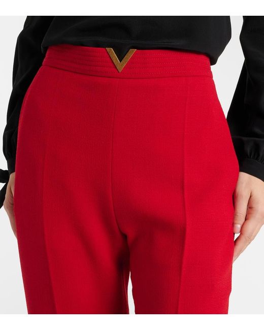 Valentino Red Vlogo Cropped Virgin Wool Crepe Straight Pants