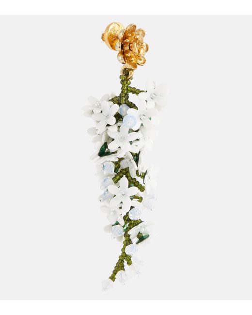 Oscar de la Renta White Cascading Flower Earrings