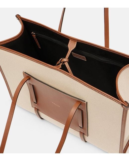 DeMellier London Brown Capri Leather-Trimmed Canvas Tote Bag