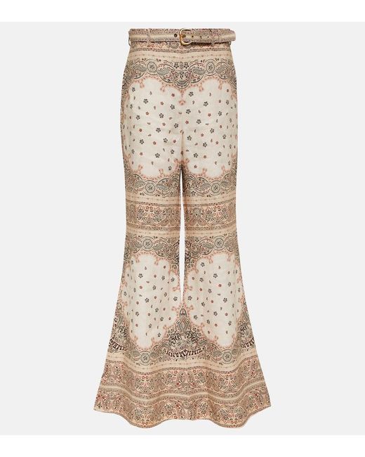 Zimmermann Natural Schlaghose aus leinen mit paisley-print und gürtel