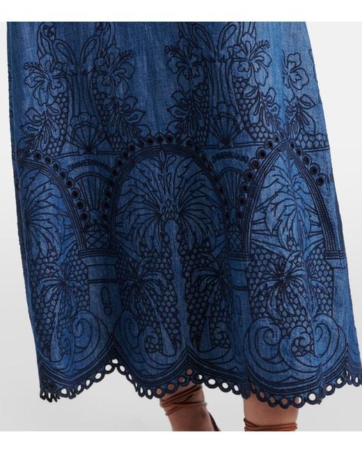 Zimmermann Blue Besticktes Maxikleid Coco Aus Denim