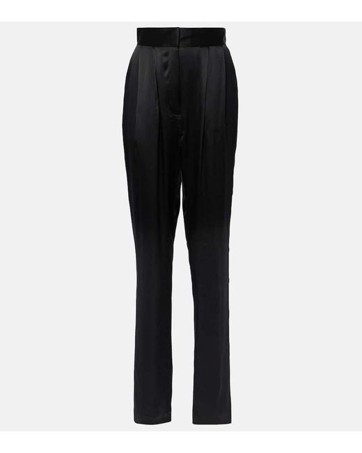 Pantalones rectos Remi de seda de tiro alto TOVE de color Black