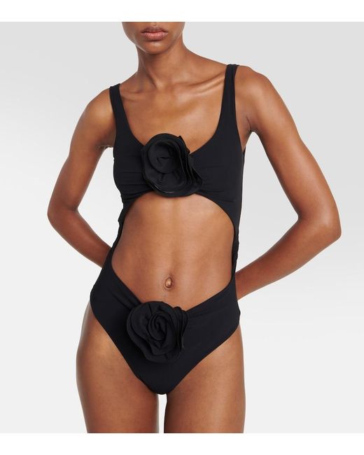 Magda Butrym Black Floral-Applique Cutout Swimsuit