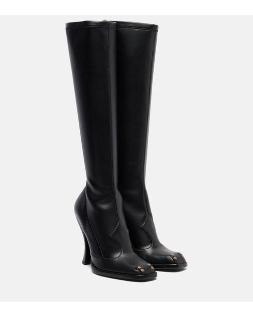 Etro Black Studded Leather Knee-High Boots