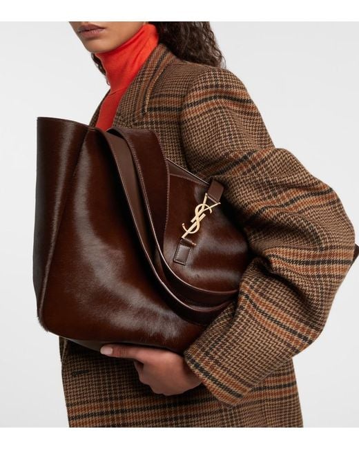 Saint Laurent Brown Le 5 A 7 Bea Calf Hair Tote Bag