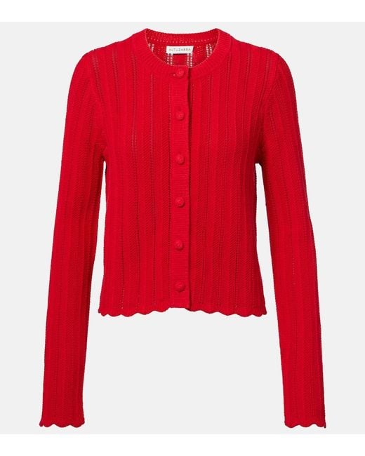 Altuzarra Red Mariette Scalloped Pointelle Cotton Cardigan