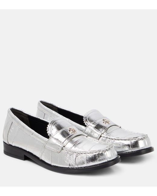 Tory Burch White Perry Metallic Leather Loafers