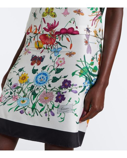 Gucci White Flora Silk Twill Minidress