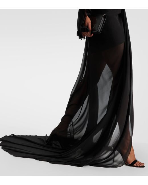 Monot Black Draped Crepe Maxi Skirt