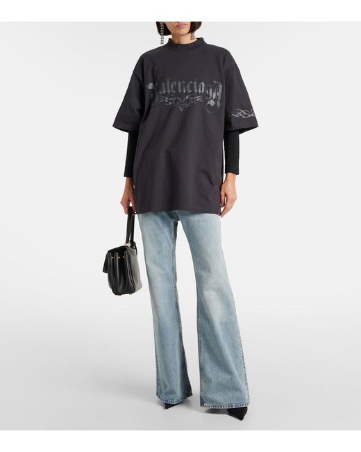 Balenciaga Black Medium Fit Printed Logo T-Shirt Clothing