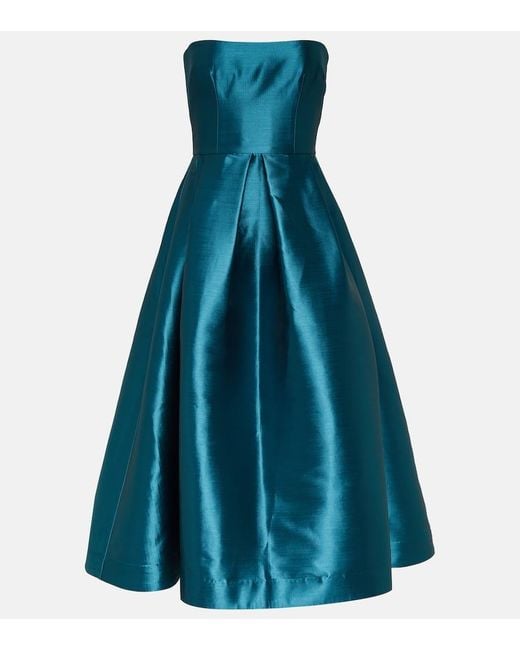 Alex Perry Blue Strapless Silk Faille Midi Dress
