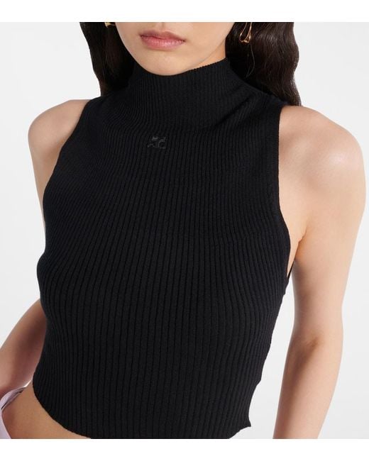 Courreges Blue Ribbed Cotton And Wool Tank Top