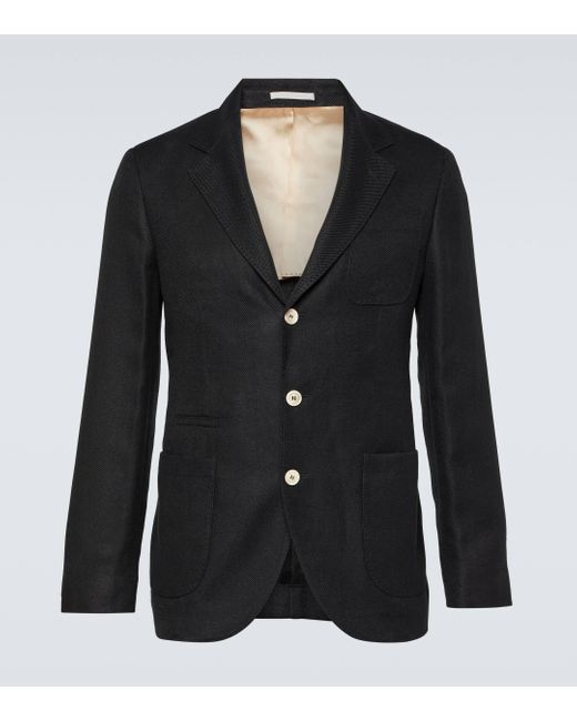 Brunello Cucinelli Black Linen, Wool, And Silk Blazer for men
