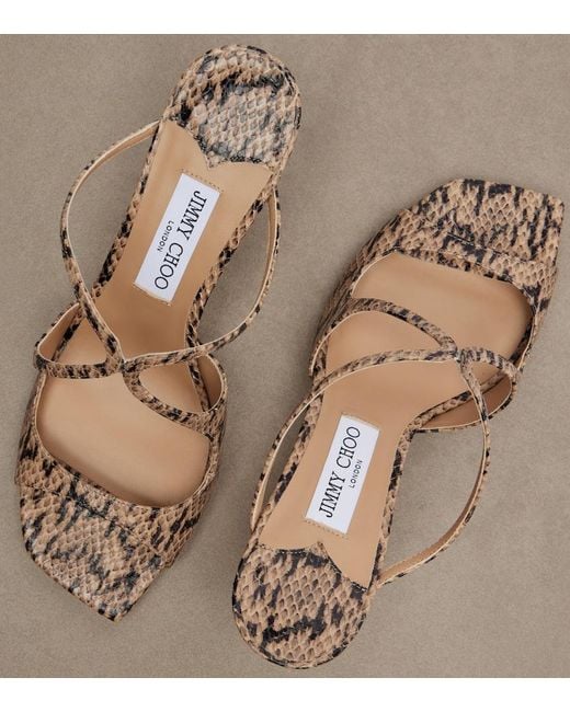 Jimmy Choo Brown Anise Snake-Effect Leather Mules