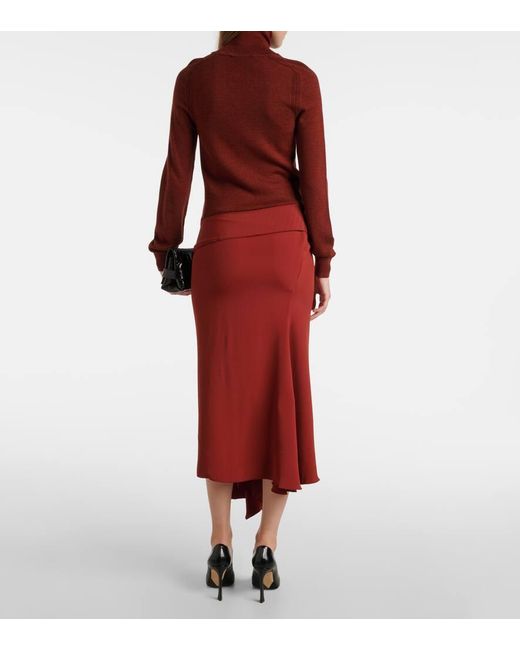 Victoria Beckham Red Turtleneck Wool And Crepe Midi Dress
