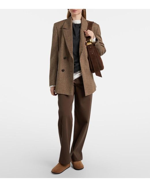 Christen Brown Big Bootie Shearling-Trimmed Suede Slip-On Shoes