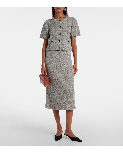 Tory Burch Gray Cropped Tweed Top
