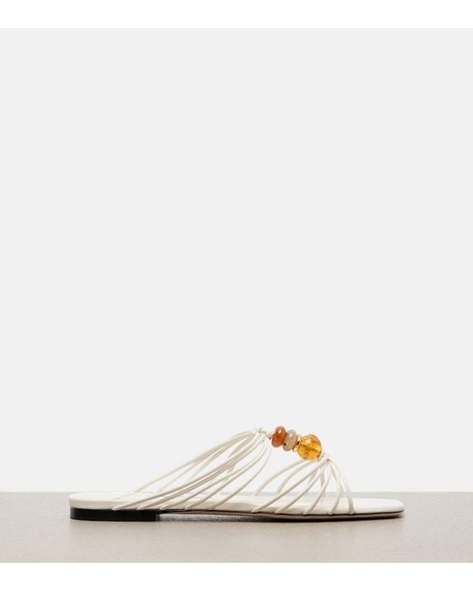 Jimmy Choo White Lova Beaded Leather Sandals